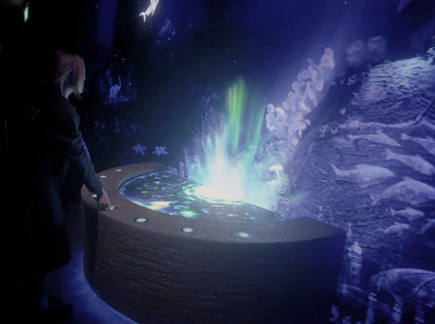Interactive well where visitors are invited to release their companions into the navel of the lake and awake the mythical giant crab