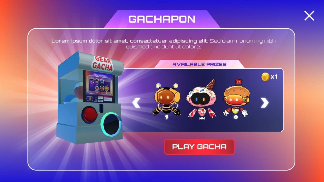 The gachapon system wherein users can spend their currency on acquiring new costume pieces through a blind box mechanic